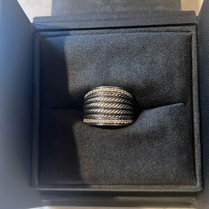 David Yurman Wide Sterling Silver Cable Wheaton Ring with Diamonds